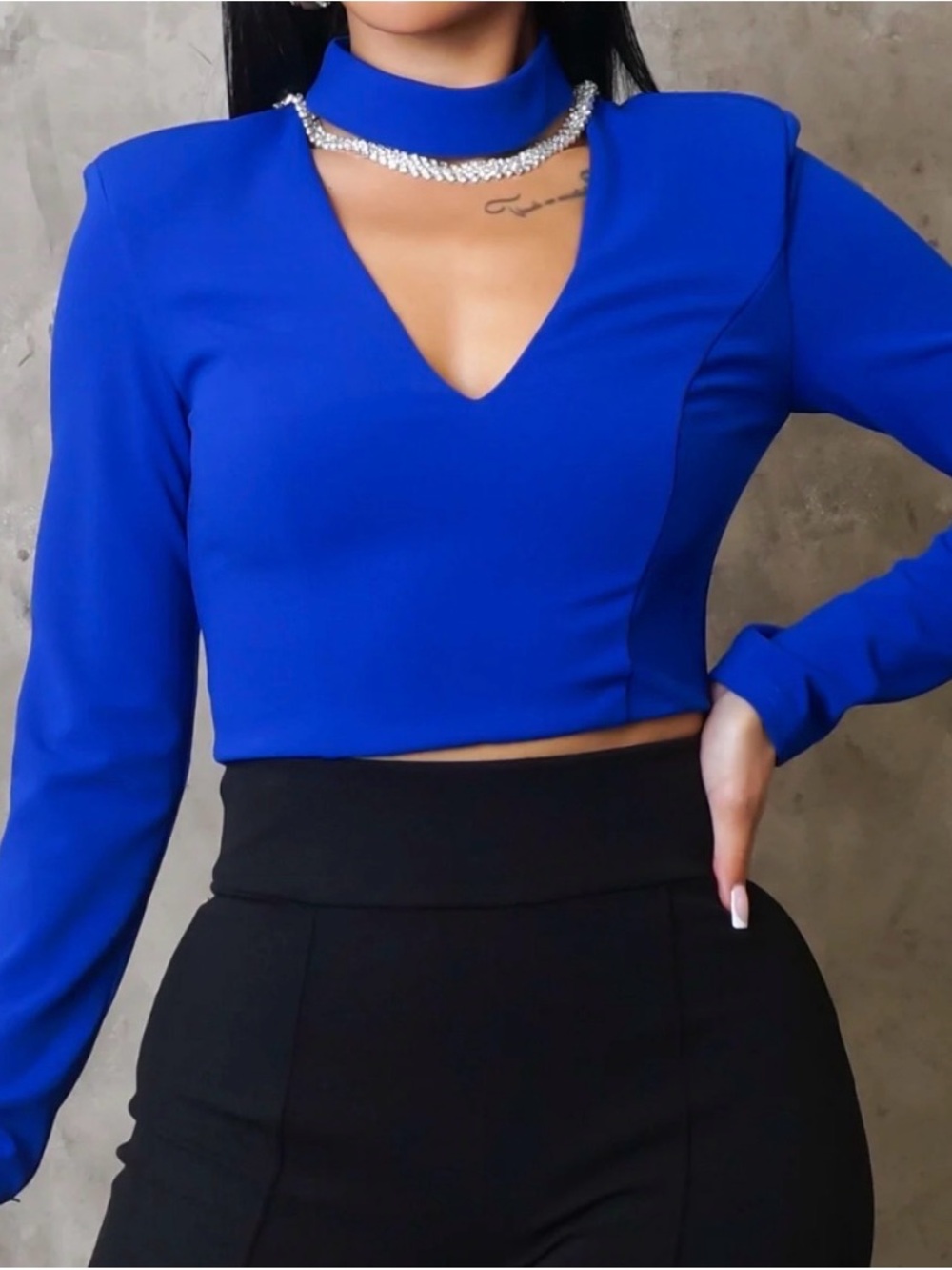 Women’s V-Neck Cutout Crop Top - Electric Blue